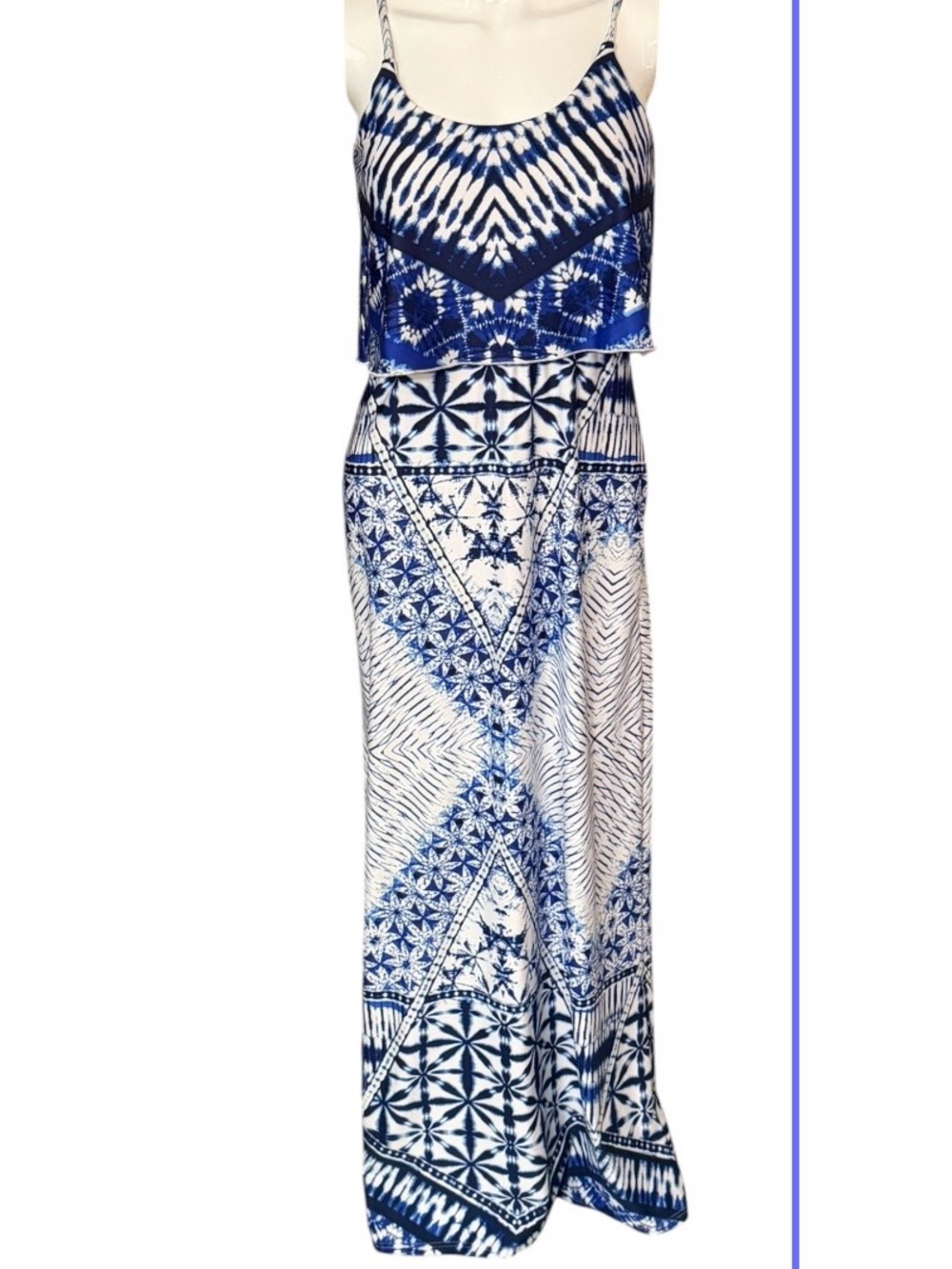 Charlotte Russe Blue & White Printed Maxi Dress with Spaghetti Straps